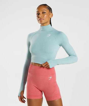 Corp Tops Gymshark Vital Seamless 2.0 High Neck Mujer Azules | CO 2442DFM